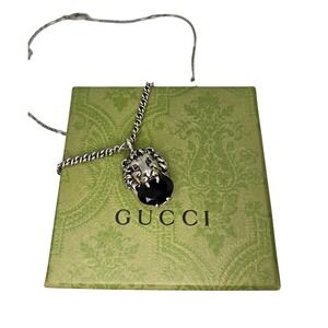 Gucci‎ Sterling Silver Brass Swarovski Lion Head Necklace Black